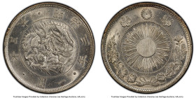 Meiji Yen Year 3 (1870) UNC Details (Cleaned) PCGS, Osaka mint, KM-Y5.1, JNDA 01-9. Type 1, with border variety. Lustrous and brilliant, despite some ...