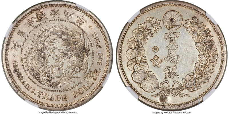 Meiji Trade Dollar Year 9 (1876) AU Details (Chopmarked) NGC, Osaka mint, KM-Y14...