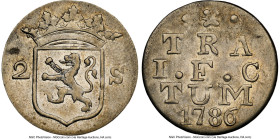 British Administration "Utrecht Imitative" 2 Stuivers 1786-Dated MS64 NGC, Birmingham mint, Pridmore-11. Plain border. These merchant tokens, imitatin...