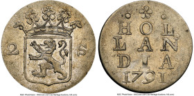 British Administration "Holland Imitative" 2 Stuivers 1791-Dated MS65 NGC, Birmingham mint, Pridmore-13, SS-18. Plain border variety. Struck in German...