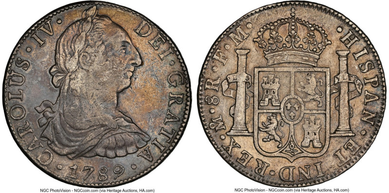 Charles IV 8 Reales 1789 Mo-FM AU55 NGC, Mexico City mint, KM107. "Carolus IV". ...