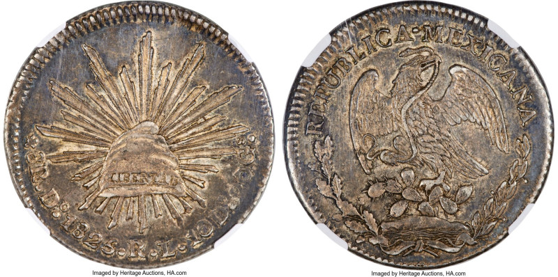 Republic 8 Reales 1825 Do-RL AU55 NGC, Durango mint, KM377.4, DP-Do02. Period be...