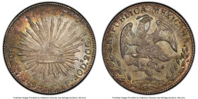 Republic 8 Reales 1863/53 Go-YF MS63 PCGS, Guanajuato mint, KM377.8, DP-Go48. A stellar Choice Mint overdate displaying soft rainbow crescent patina o...
