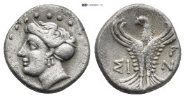 Paphlagonia. Sinope circa 330-250 BC. Hemidrachm AR (14mm., 2,66 g). Head of nymph left, with hair in sakkos / ΣINΩ, eagle facing, head left, with win...