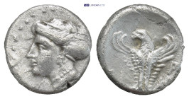 Paphlagonia. Sinope circa 330-250 BC. Hemidrachm AR (13mm., 2,9 g). Head of nymph left, with hair in sakkos / ΣINΩ, eagle facing, head left, with wing...