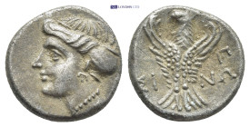 Paphlagonia. Sinope circa 330-250 BC. Hemidrachm AR (14mm., 2,9 g). Head of nymph left, with hair in sakkos / ΣINΩ, eagle facing, head left, with wing...