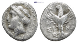 Paphlagonia. Sinope circa 330-250 BC. Hemidrachm AR (14mm., 2,9 g). Head of nymph left, with hair in sakkos / ΣINΩ, eagle facing, head left, with wing...