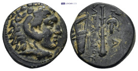 Kings of Macedon. Uncertain mint in Macedon. Alexander III "the Great" 336-323 BC. Unit Æ (17mm., 6.65 g). Head of Herakles to right, wearing lion ski...