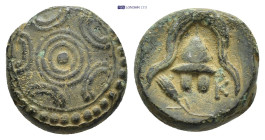 KINGS OF MACEDON. Alexander III 'the Great' (336-323 BC). AE. (3.6 Gr. 13mm.) Milet or Mylasa. 
 Macedonian shield with pellet in three circles on bos...