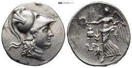 Pamphylia, Side AR Tetradrachm. (29mm, 16.96 g) Circa 2nd Century BC. Head of Athena to right, wearing crested Corinthian helmet / Nike advancing to l...