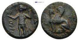 PAMPHYLIA, Perge. Circa 2nd-1st century BC. (2.16 Gr. 13mm.)
Sphinx seated right 
Rev. Artemis standing left.