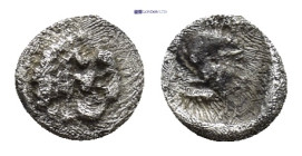 PAMPHYLIA, Side. 2nd-1st century BC. AR (5mm, 0.18 g) Head of roaring lion right. Rev. Head of Athena right, wearing crested Corinthian helm.