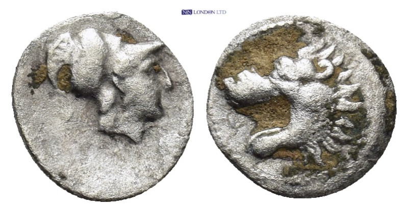 PAMPHYLIA. Side. (3rd-2nd centuries BC). AR Obol. (10mm, 0.57 g) Helmeted head o...