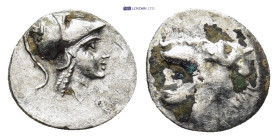 PAMPHYLIA. Side. (3rd-2nd centuries BC). AR Obol. (10mm, 0.61 g) Helmeted head of Athena right. Rev: Head of lion left with open mouth.