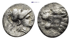 PAMPHYLIA. Side. (3rd-2nd centuries BC). AR Obol. (9mm, 0.6 g) Helmeted head of Athena right. Rev: Head of lion left with open mouth.