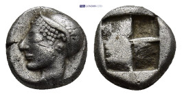 IONIA. Phokaia. Diobol (Circa 521-478 BC). (1.25 Gr. 9mm.)
Archaic head of Athena left. 
Rev. Quadripartite incuse punch.