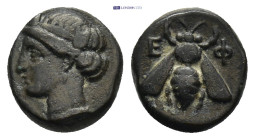 IONIA. Ephesos. Ae (10mm, 1.52 g) (Circa 375-325 BC). Obv: Female head (Artemis?) left, wearing stephane. Rev: E - Φ. Bee.