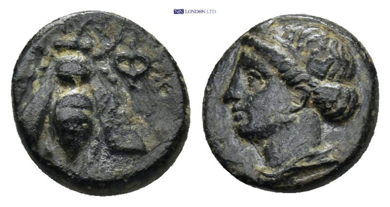 Ionia, Ephesos, c. 375 BC. AE (1.42 Gr. 10mm.)
Turreted head of female left 
 Re...