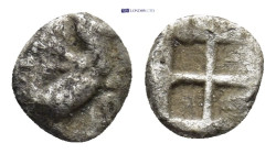IONIA, Teos. Circa 450-425 BC. AR Tetartemorion (6mm, 0.26 g). Griffin seated right, raising forepaw / Quadripartite incuse square.