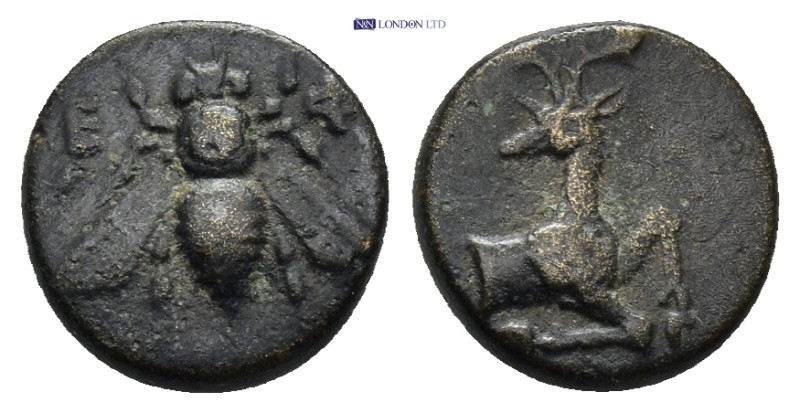 IONIA, Ephesos. Circa 370-350 BC. AE (1.72 Gr. 11mm.). 
 Bee 
Rev. Stag kneeling...