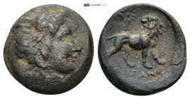 Ionia. Miletos circa 190 BC. AE (3.67 Gr. 17mm.)
 Laureate head of Apollo right, within dotted border 
Rev. Lion advancing right, head reverted, star ...