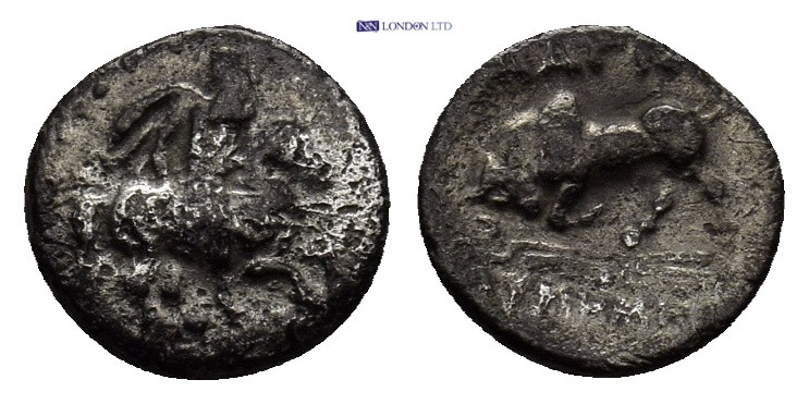 IONIA, Magnesia ad Maeandrum. Circa 350-325 BC. AR Obol (0.65 Gr. 9mm.). 
Horsem...