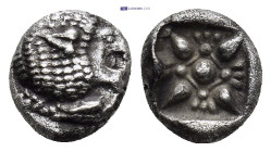 IONIA. Miletus. Ca. late 6th-5th centuries BC. AR obol (9mm, 1.15 g). Milesian standard. Forepart of roaring lion left, head right / Stellate floral p...