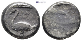 CILICIA, Mallos. Circa 440-390 BC. AR Stater (19mm, 10.3 g). Swan standing left within incuse circle. / Winged male figure advancing left, holding sol...