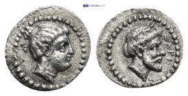CILICIA, Nagidos. Circa 400-380 BC. AR Obol (0.64 Gr. 11mm.) 
Head of Aphrodite right 
Rev. Bearded head of Dionysos right.