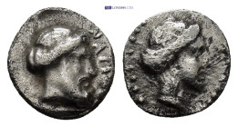Cilicia, Nagidos. 390-380 B.C. AR obol (9mm, 0.72 g). Wreathed and bearded head of Dionysos right. / Head of Aphrodite right.