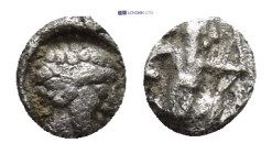 Cilicia, uncertain satrap AR Tetartemorion. (5mm, 0.14 g) Circa 4th century BC. Youthful male head to right. / Persian king in running-kneeling stance...