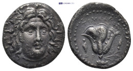 Islands off Caria, Rhodes. Ca. 250-229 B.C. AR didrachm (19mm, 6.33 g). Timotheos, magistrate. Radiate head of Helios facing slightly right / P-O, ros...