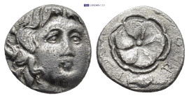 Islands off Caria, Rhodos. Rhodes AR Drachm. (13mm, 1.95 g) Uncertain magistrate c. 84-30 BC. Radiate head of Helios three-quarter right / Full-blown ...