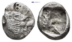 CARIA, Mylasa? Circa 530 BC. AR Tetrobol (12mm, 1.7 g). Lion forepart right / Incuse punch.