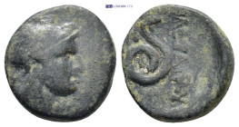 MYSIA. Pergamon. Philetairos. (200-133 BC.) AE. (17mm, 4.0 g) Helmeted head of Athena right. Rev. Coiled snake, head standing right, monogram to left.
