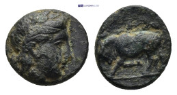Mysia. Gambrion circa 400-300 BC. AE. (0.9 Gr. 10mm.)
Laureate head of Apollo right 
Rev. Bull butting left.