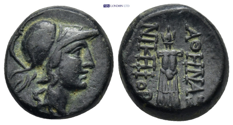 Mysia. Pergamon. AE (18mm, 8.55 g), c. 200-133. Obv. Helmeted head of Athena rig...