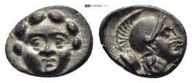 PISIDIA, Selge (Circa 350-300 BC) AR Obol (11mm, 1.0 g) Obv: Facing gorgoneion. Rev: Helmeted head of Athena to right; behind, astralagos.
