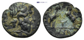 PISIDIA. Sagalassus. Ae (15mm, 1.87 g) Circa 1st century BC). Obv: Laureate head of Zeus. Rev: ΣAΓΑ. Two rampant goats.