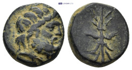 Pisidia, Cremna. Amyntas. 39-25 B.C. AE (4.53 Gr. 14mm.). 
Head of Zeus right 
Rev.Winged thunderbolt.