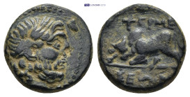 Pisidia, Termessos. 1st century B.C. AE (3.58 Gr. 15mm).
 Laureate head of Zeus right 
Rev. Bull butting left.