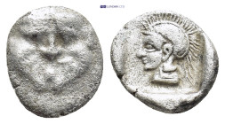 Pisidia. Selge circa 350-300 BC. Obol AR (10mm, 1.0 g) Facing Gorgoneion / Helmeted head of Athena left.