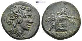 PONTOS. Amisos. (21mm, 7.62 g) Ae (85-65 BC). Mithridatic war issue. Obv: Head of Dionysos right, wearing ivy wreath. Rev: AMIΣOY. Thyrsos leaning aga...