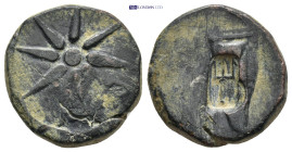 PONTOS. Uncertain (possibly Amisos). Ae (130-100 BC). (21mm, 11.32 g) Obv: Eight-pointed star. Rev: Quiver; c/m´s: helmet, trident.