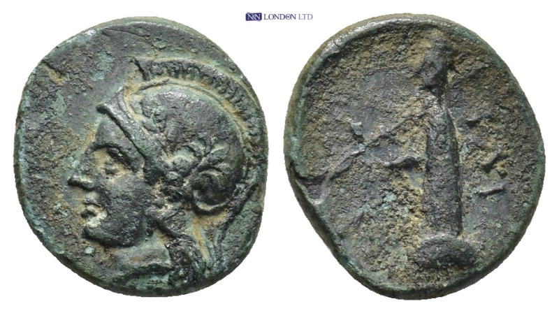 Troas, Ilion AE . Circa 301-281 BC. (1.73 Gr. 13mm.)
 Helmeted head of Athena to...