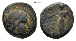 SELEUKID KINGS of SYRIA. Antiochos III, 222-187 BC. Ae (10mm, 1.8 g), Antioch. Laureate head of Antiochos as Apollo. Rev. Apollo standing left, holdin...