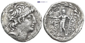 Seleukid Kingdom. Antiochos VIII Epiphanes. 121/0-97/6 B.C. AR tetradrachm (30mm, 16.24 g). Ake-Ptolemais mint, struck 120-117 B.C. Diademed bust of A...