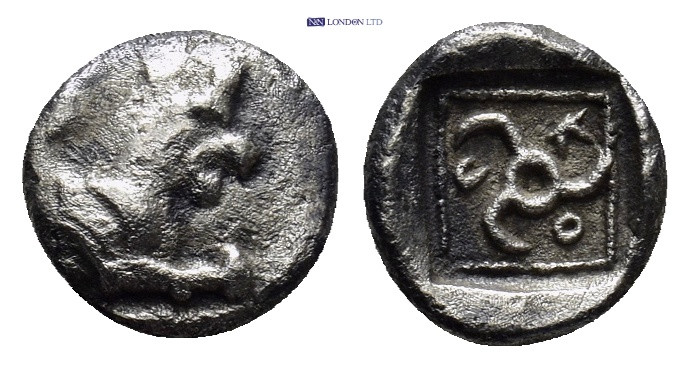 Dynasts of Lycia, Kuprilli AR Obol. (9mm, 0.55 g)Circa 470-440 BC. Forepart of w...