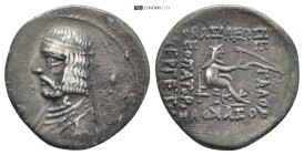 PARTHIAN KINGDOM. Artabanus II (75-62 BC). Silver drachm (20mm, 3.73 g). Rhagae. Diademed bust left / Arsaces I seated right on throne, holding bow.