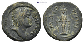 Lydia, Maeonia, AE (17mm, 3.11 g). semi-autonomous. 161-180. ΔHMOC, laureate head of Demos right / MAIONΩN, Cult image of Artemis Ephesia facing, wear...
